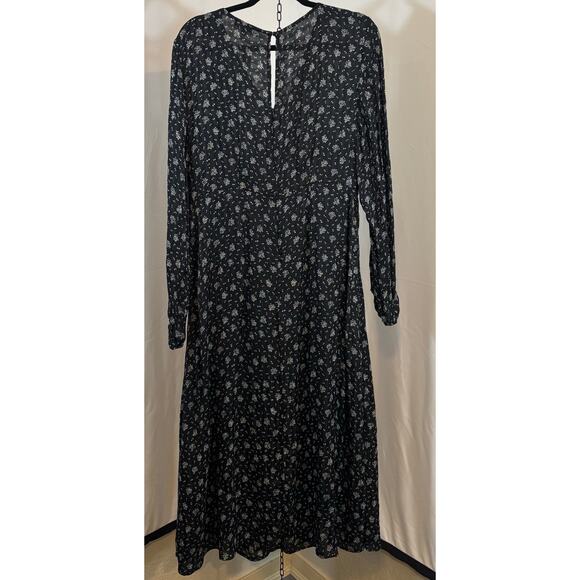 NWT Madewell Black White Floral Maxi Dress 12 Long Sleeve Ruched Boho Romantic - Picture 12 of 16